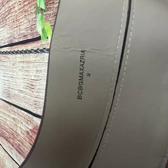 BCBG Max Azria Fringe Belt Small Faux Leather Fringe Belted Skirt Overlay Nude - Picture 7 of 10